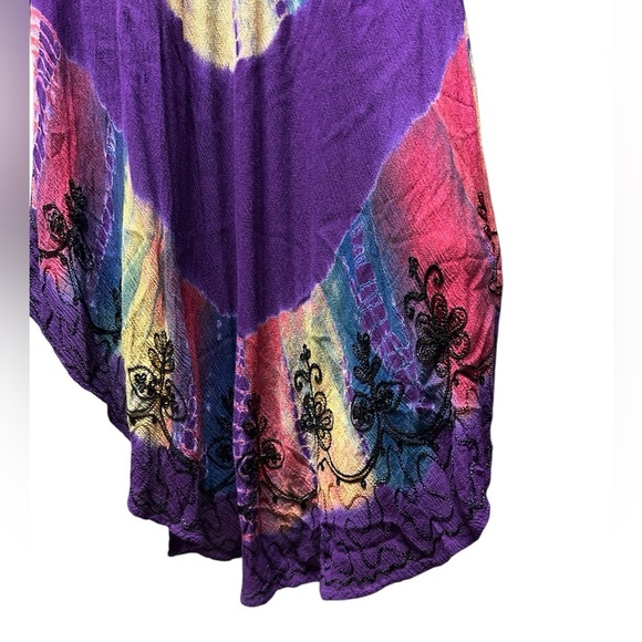 Indian Tropical Fashion Tie Dye Boho Festival Breezy Womens Dress Free Size EUC! - Picture 7 of 9